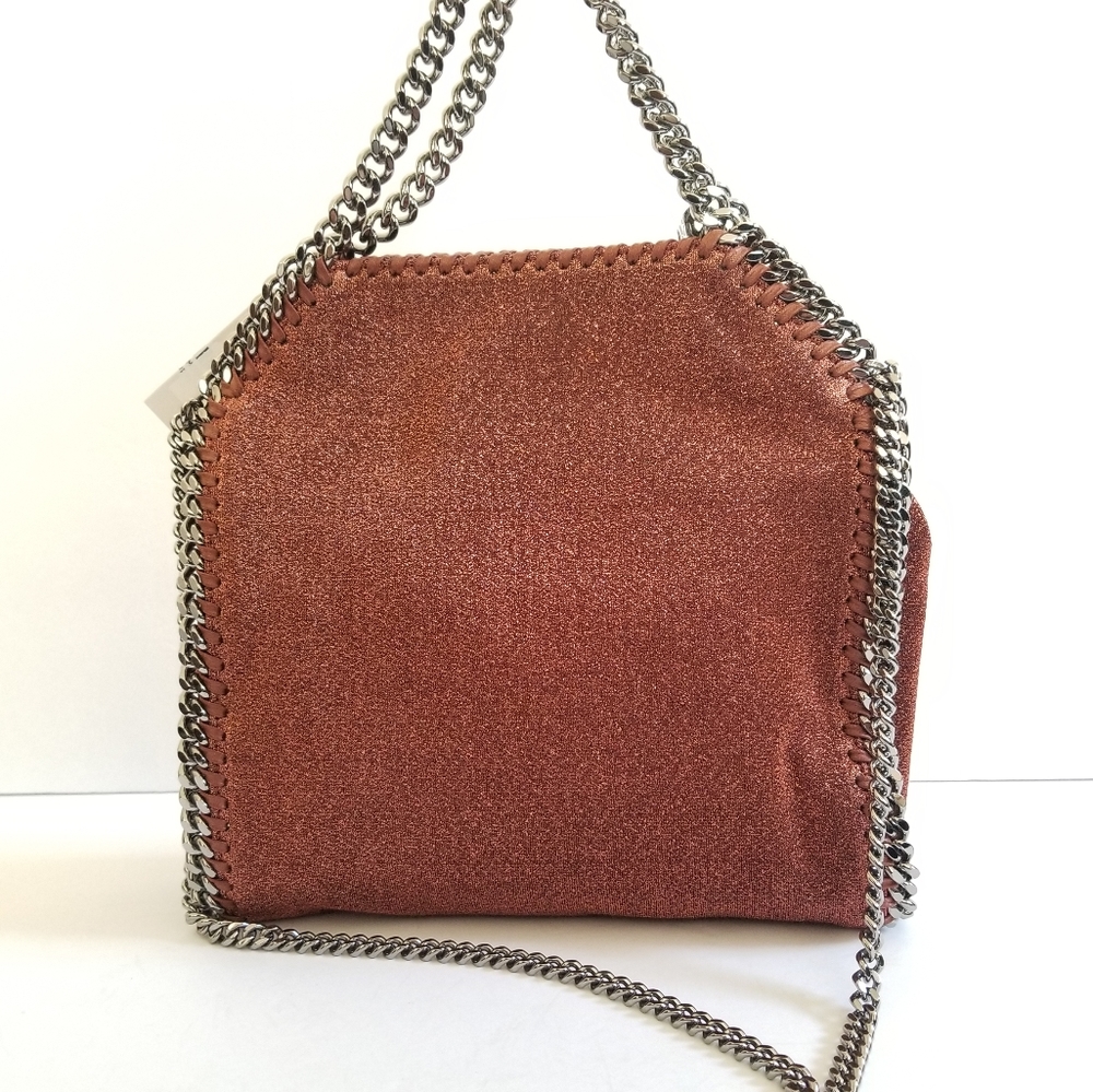 Stella McCartney Lurex Falabella Three Chain Crossbody Bag Rust - Picture 3 of 12
